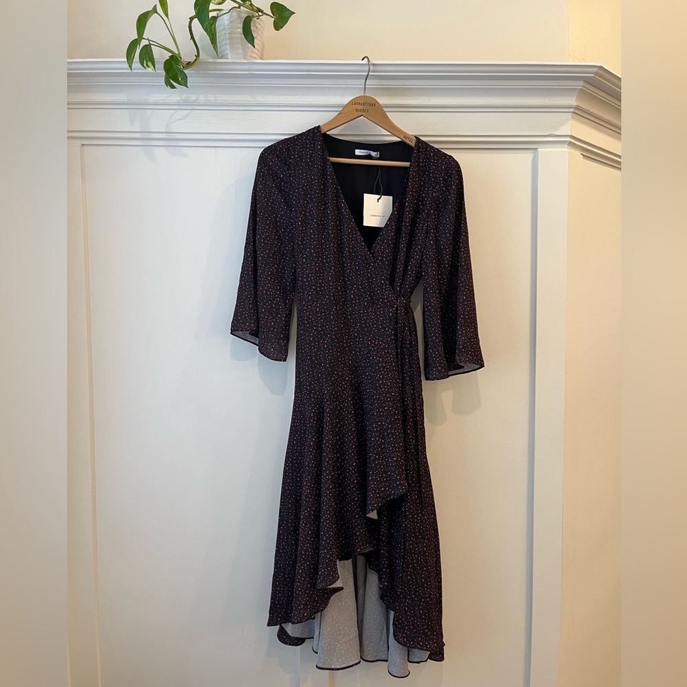 Cooper St wrap dress, small, black patterned